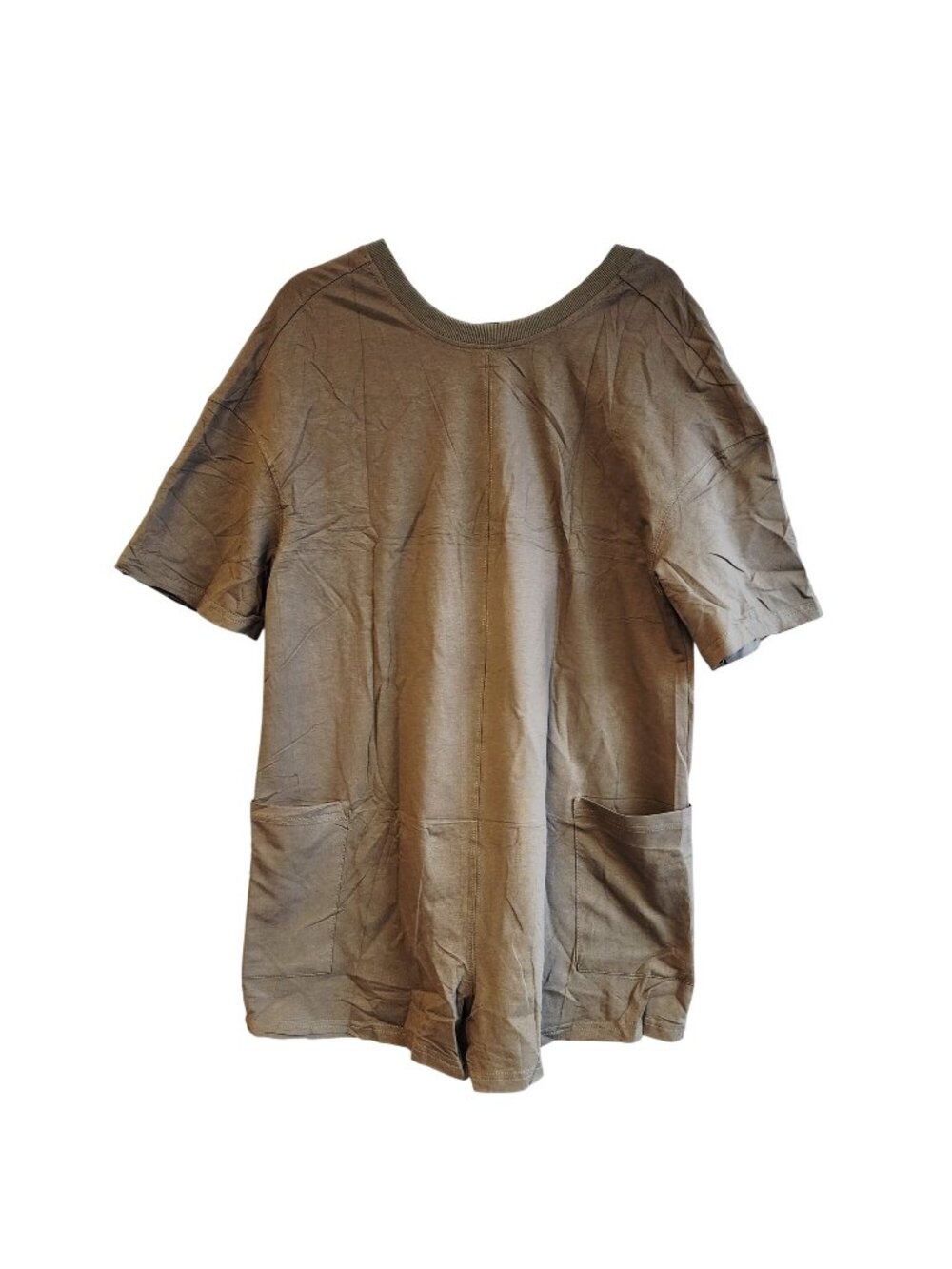 Oversized Short-Sleeve  romper Pockets Size Small Relaxed Fit Olive Green